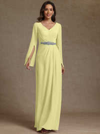 Sheath/Column V-Neck Long Sleeves Floor-Length Mother of the Bride Dresses
