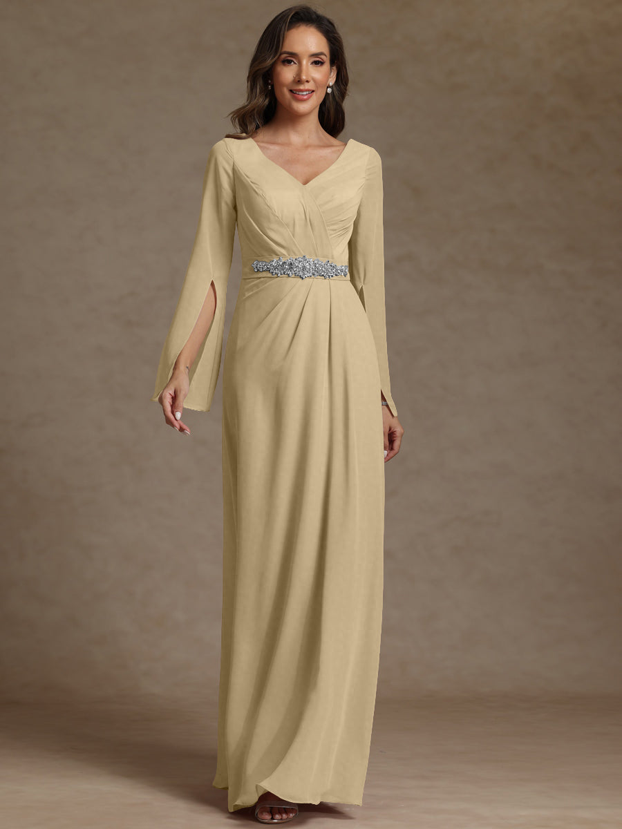 Sheath/Column V-Neck Long Sleeves Floor-Length Mother of the Bride Dresses