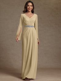 Sheath/Column V-Neck Long Sleeves Floor-Length Mother of the Bride Dresses