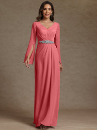 Sheath/Column V-Neck Long Sleeves Floor-Length Mother of the Bride Dresses
