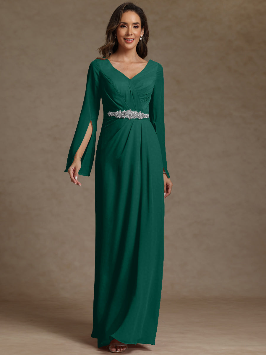 Sheath/Column V-Neck Long Sleeves Floor-Length Mother of the Bride Dresses