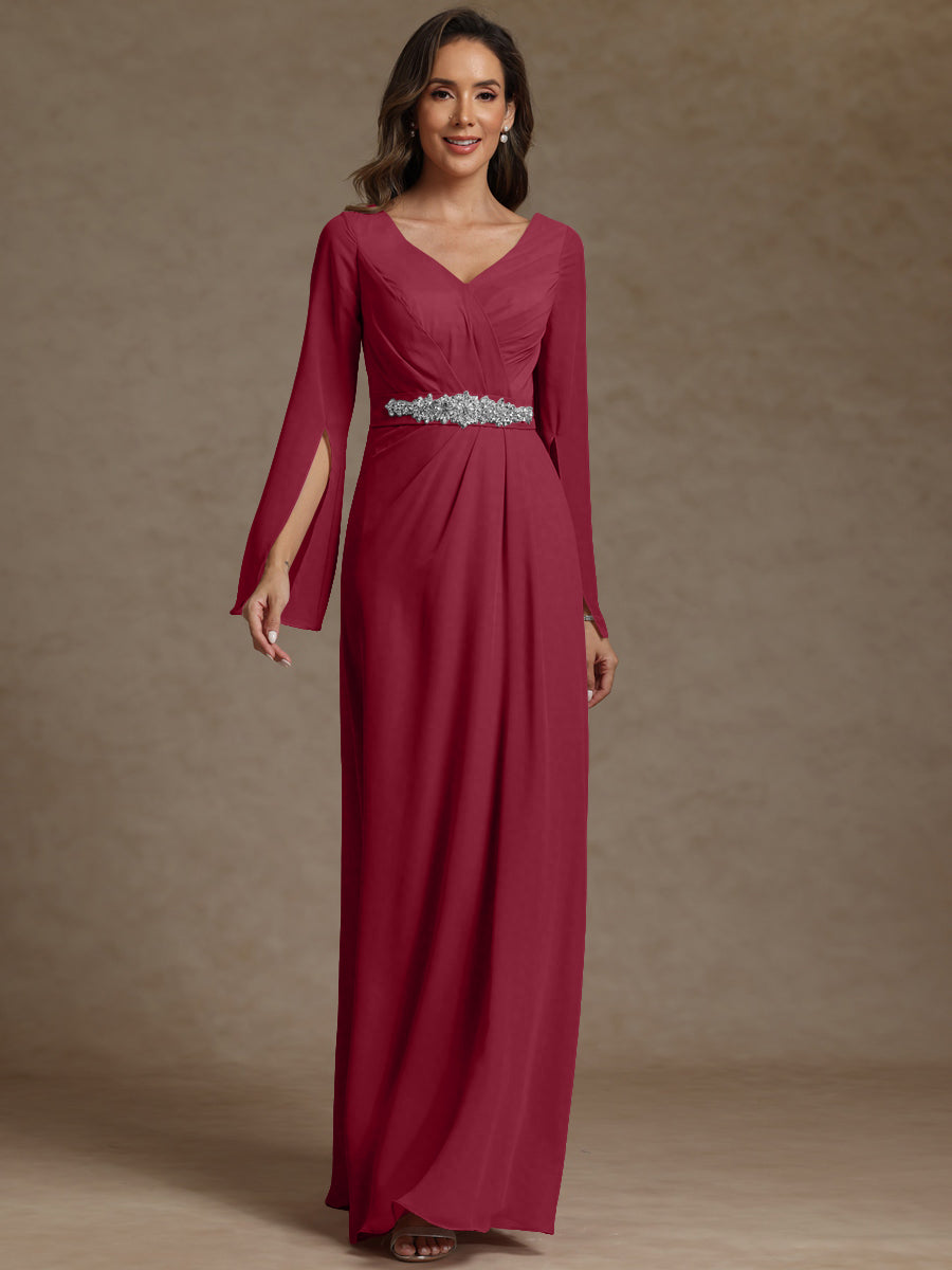 Sheath/Column V-Neck Long Sleeves Floor-Length Mother of the Bride Dresses