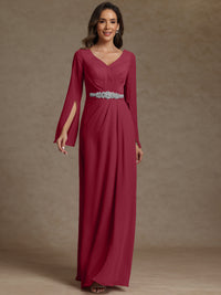 Sheath/Column V-Neck Long Sleeves Floor-Length Mother of the Bride Dresses