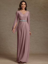 Sheath/Column V-Neck Long Sleeves Floor-Length Mother of the Bride Dresses