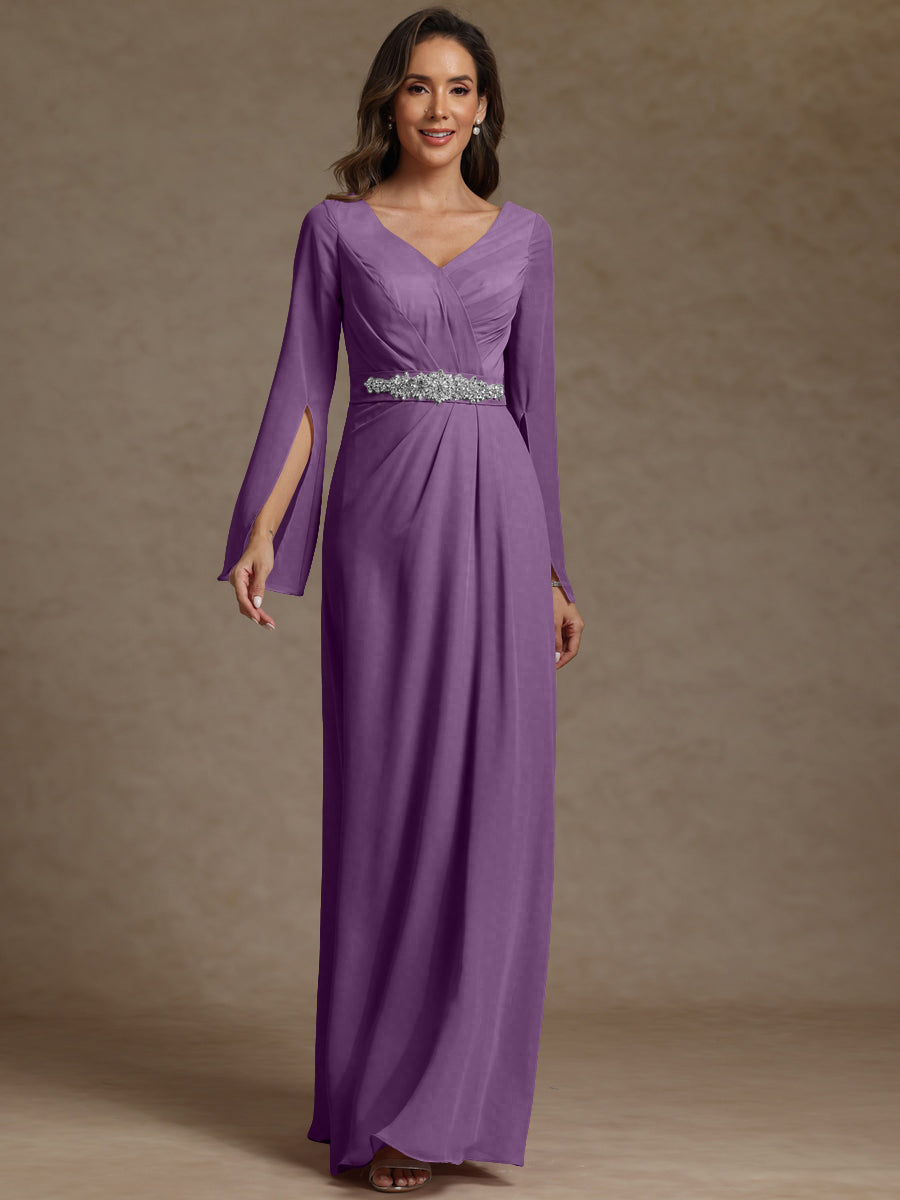 Sheath/Column V-Neck Long Sleeves Floor-Length Mother of the Bride Dresses