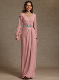 Sheath/Column V-Neck Long Sleeves Floor-Length Mother of the Bride Dresses