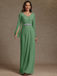 Sheath/Column V-Neck Long Sleeves Floor-Length Mother of the Bride Dresses