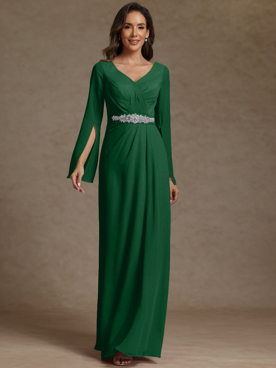 Sheath/Column V-Neck Long Sleeves Floor-Length Mother of the Bride Dresses