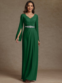 Sheath/Column V-Neck Long Sleeves Floor-Length Mother of the Bride Dresses