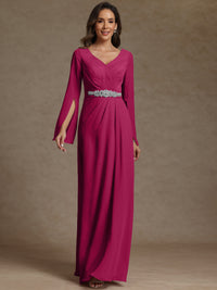 Sheath/Column V-Neck Long Sleeves Floor-Length Mother of the Bride Dresses