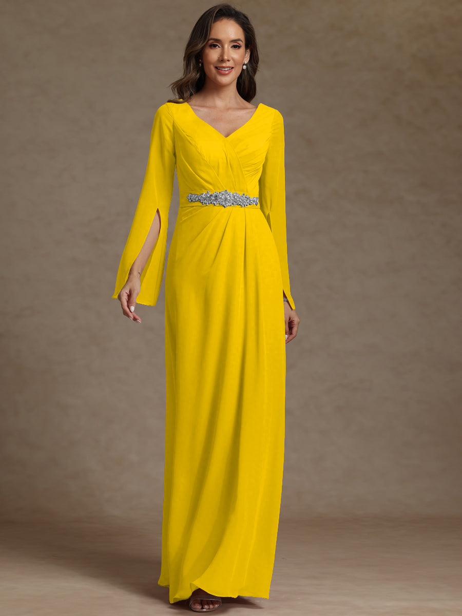 Sheath/Column V-Neck Long Sleeves Floor-Length Mother of the Bride Dresses