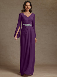 Sheath/Column V-Neck Long Sleeves Floor-Length Mother of the Bride Dresses