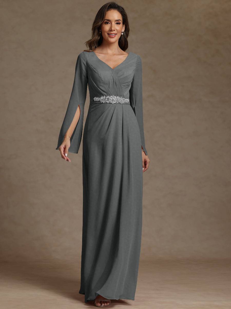 Sheath/Column V-Neck Long Sleeves Floor-Length Mother of the Bride Dresses