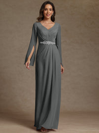 Sheath/Column V-Neck Long Sleeves Floor-Length Mother of the Bride Dresses