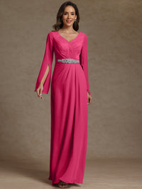 Sheath/Column V-Neck Long Sleeves Floor-Length Mother of the Bride Dresses