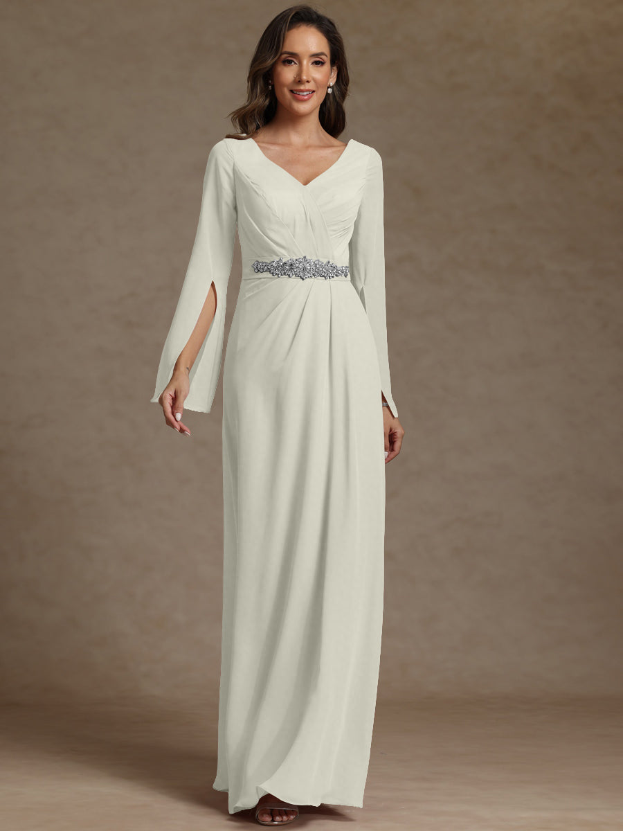 Sheath/Column V-Neck Long Sleeves Floor-Length Mother of the Bride Dresses