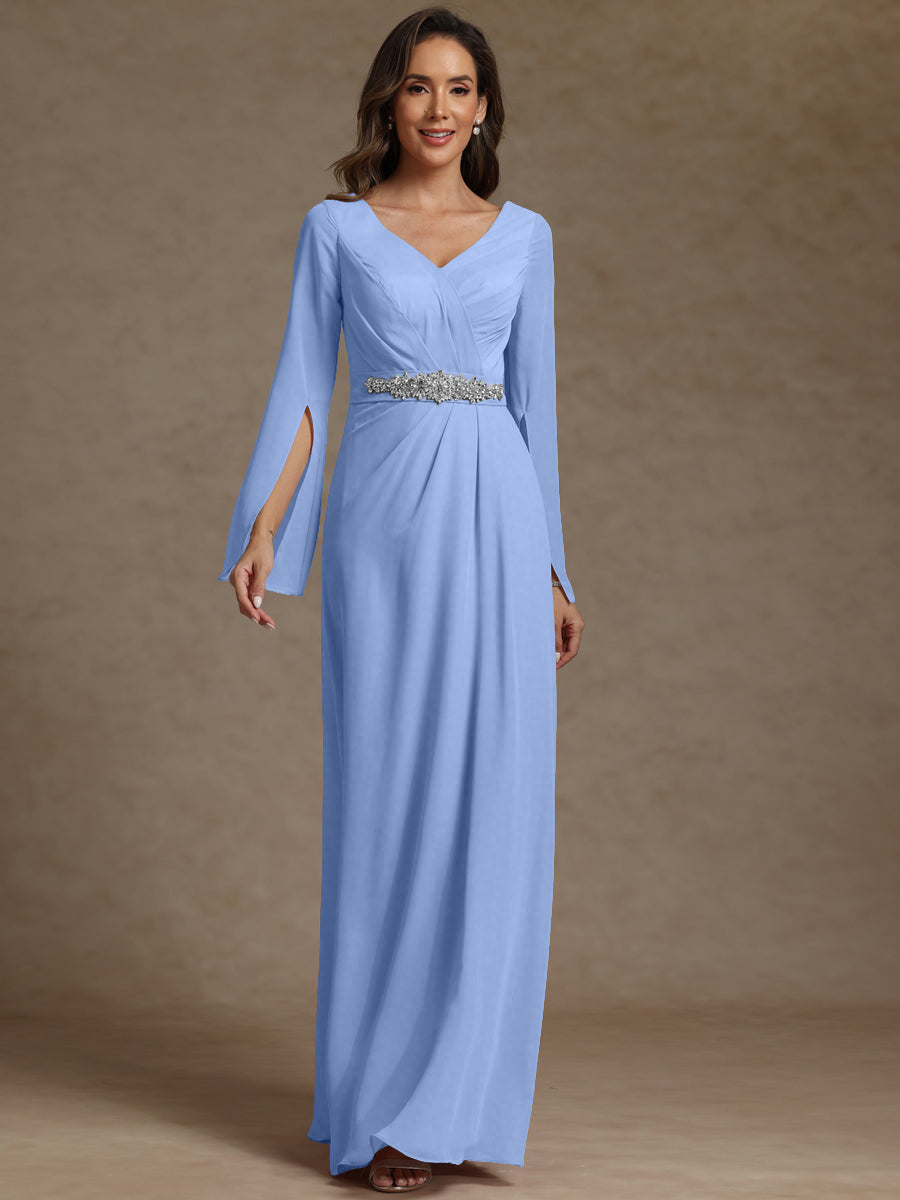 Sheath/Column V-Neck Long Sleeves Floor-Length Mother of the Bride Dresses