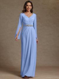 Sheath/Column V-Neck Long Sleeves Floor-Length Mother of the Bride Dresses