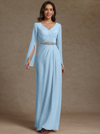 Sheath/Column V-Neck Long Sleeves Floor-Length Mother of the Bride Dresses