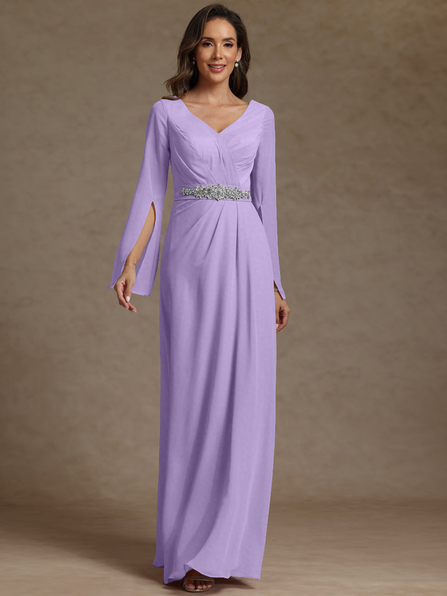 Sheath/Column V-Neck Long Sleeves Floor-Length Mother of the Bride Dresses