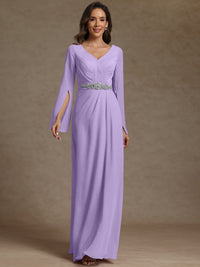 Sheath/Column V-Neck Long Sleeves Floor-Length Mother of the Bride Dresses