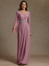 Sheath/Column V-Neck Long Sleeves Floor-Length Mother of the Bride Dresses