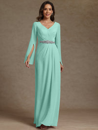 Sheath/Column V-Neck Long Sleeves Floor-Length Mother of the Bride Dresses