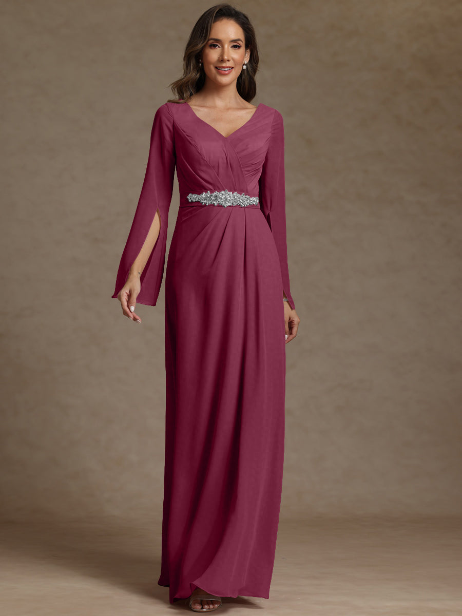 Sheath/Column V-Neck Long Sleeves Floor-Length Mother of the Bride Dresses