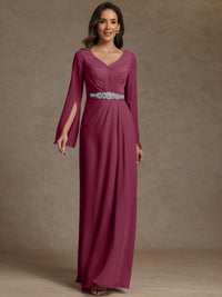 Sheath/Column V-Neck Long Sleeves Floor-Length Mother of the Bride Dresses