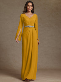 Sheath/Column V-Neck Long Sleeves Floor-Length Mother of the Bride Dresses