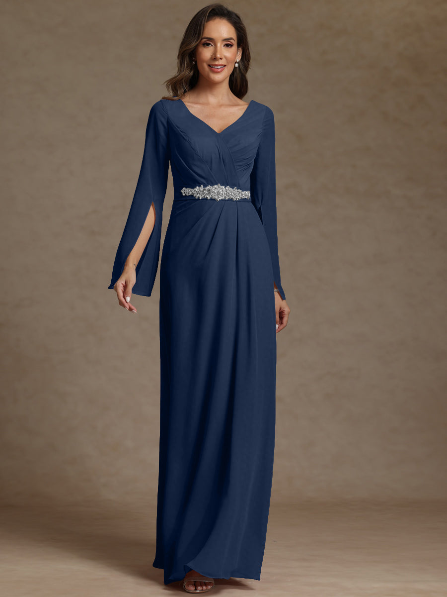 Sheath/Column V-Neck Long Sleeves Floor-Length Mother of the Bride Dresses