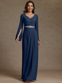 Sheath/Column V-Neck Long Sleeves Floor-Length Mother of the Bride Dresses