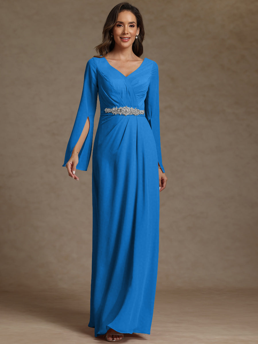 Sheath/Column V-Neck Long Sleeves Floor-Length Mother of the Bride Dresses