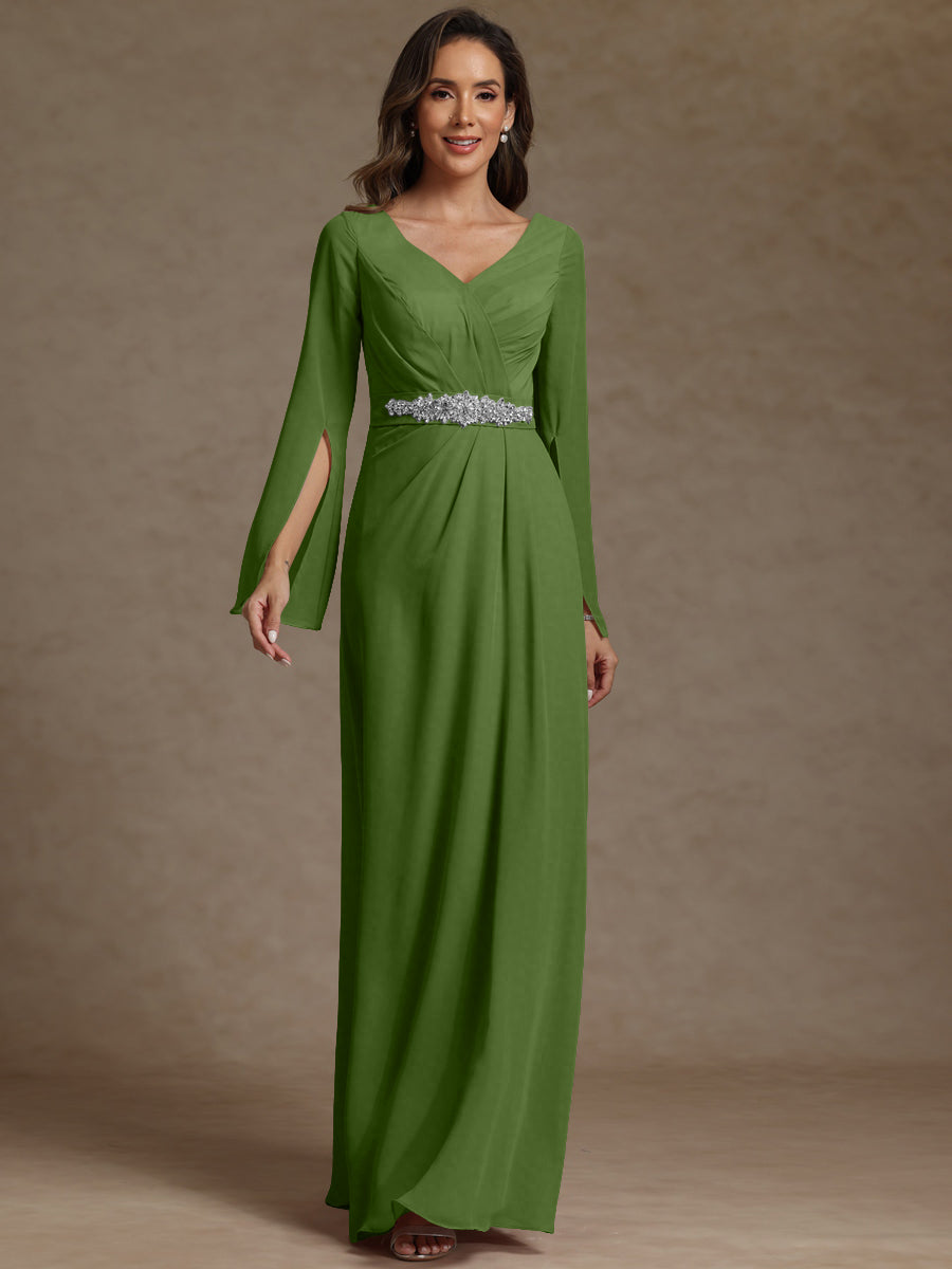 Sheath/Column V-Neck Long Sleeves Floor-Length Mother of the Bride Dresses