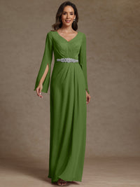 Sheath/Column V-Neck Long Sleeves Floor-Length Mother of the Bride Dresses