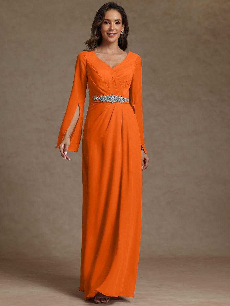 Sheath/Column V-Neck Long Sleeves Floor-Length Mother of the Bride Dresses