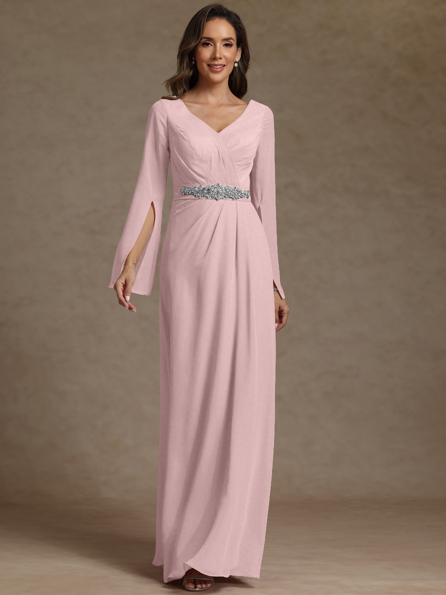 Sheath/Column V-Neck Long Sleeves Floor-Length Mother of the Bride Dresses