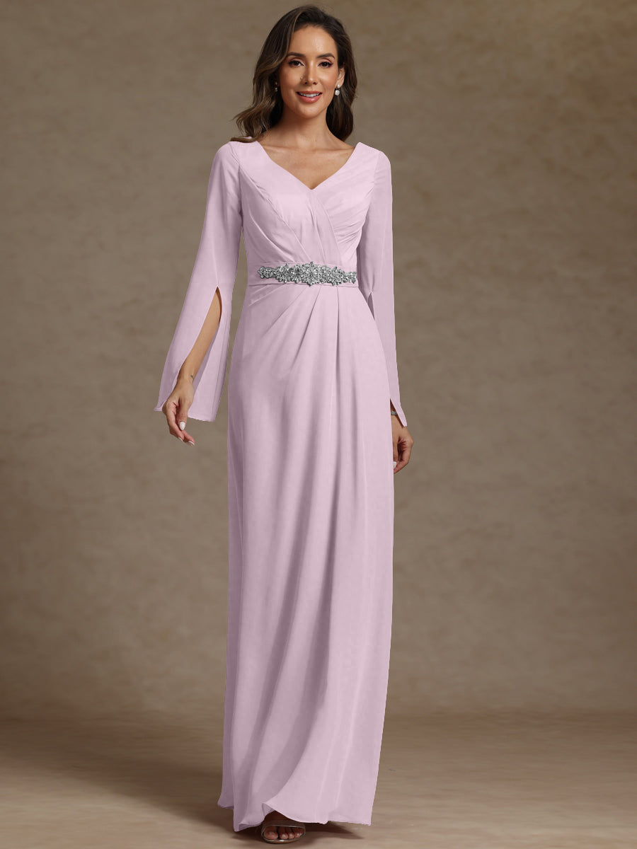 Sheath/Column V-Neck Long Sleeves Floor-Length Mother of the Bride Dresses