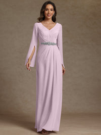 Sheath/Column V-Neck Long Sleeves Floor-Length Mother of the Bride Dresses