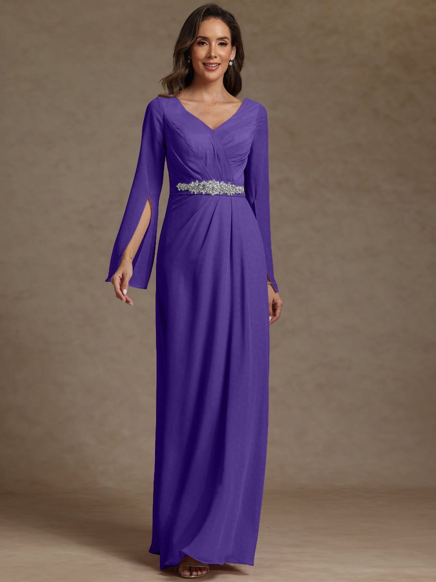 Sheath/Column V-Neck Long Sleeves Floor-Length Mother of the Bride Dresses