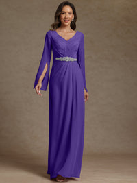 Sheath/Column V-Neck Long Sleeves Floor-Length Mother of the Bride Dresses