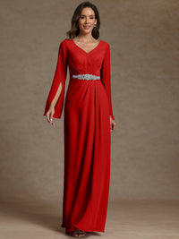 Sheath/Column V-Neck Long Sleeves Floor-Length Mother of the Bride Dresses