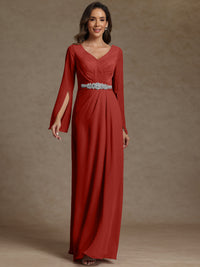 Sheath/Column V-Neck Long Sleeves Floor-Length Mother of the Bride Dresses