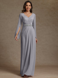 Sheath/Column V-Neck Long Sleeves Floor-Length Mother of the Bride Dresses