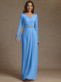 Sheath/Column V-Neck Long Sleeves Floor-Length Mother of the Bride Dresses