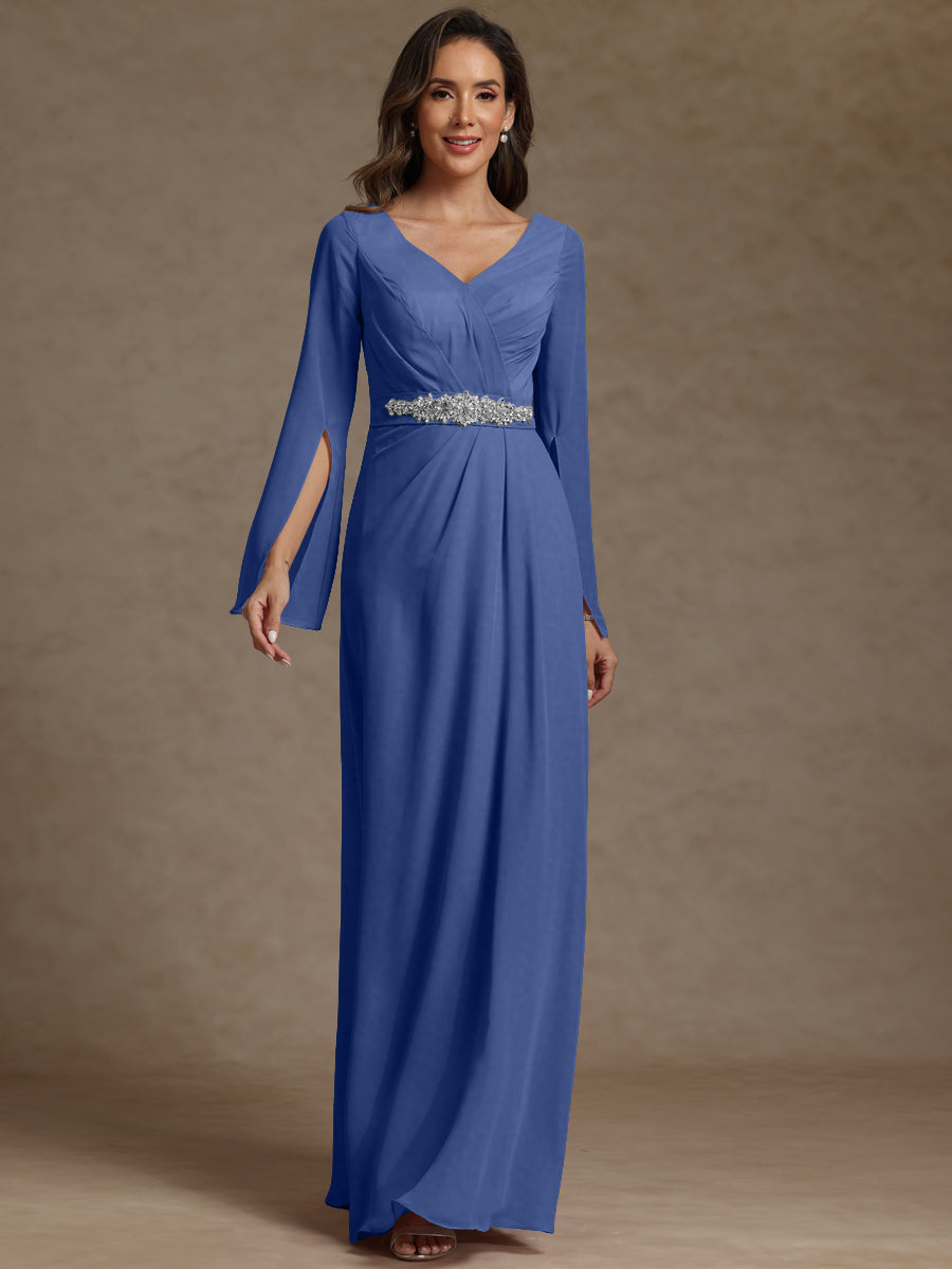 Sheath/Column V-Neck Long Sleeves Floor-Length Mother of the Bride Dresses
