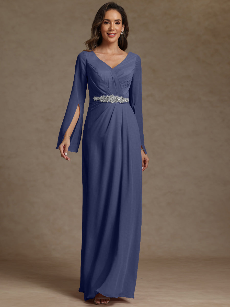 Sheath/Column V-Neck Long Sleeves Floor-Length Mother of the Bride Dresses