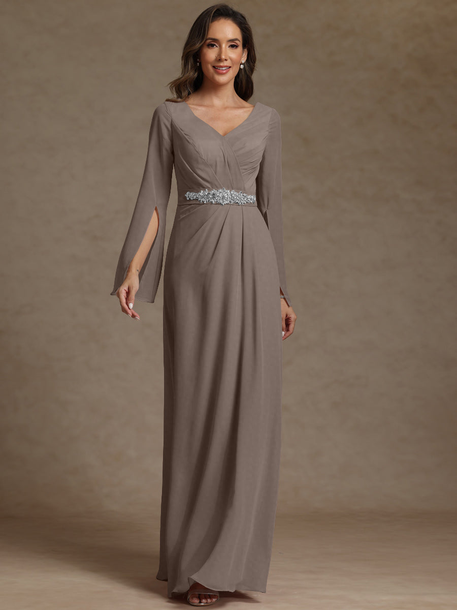 Sheath/Column V-Neck Long Sleeves Floor-Length Mother of the Bride Dresses