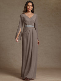 Sheath/Column V-Neck Long Sleeves Floor-Length Mother of the Bride Dresses