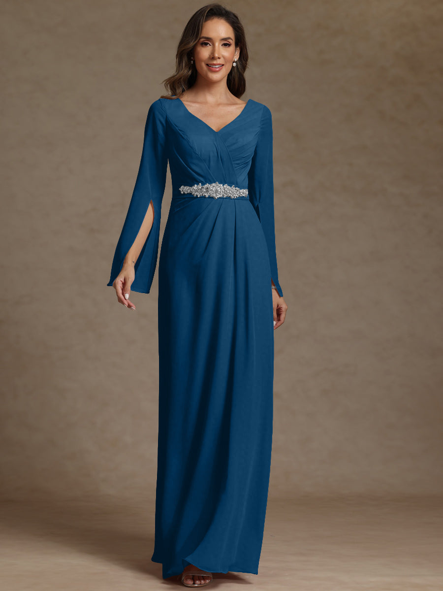 Sheath/Column V-Neck Long Sleeves Floor-Length Mother of the Bride Dresses